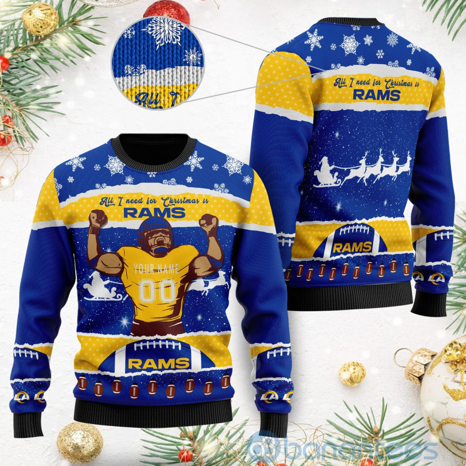 All I Want For Christmas Is Los Angeles Rams Custom Name Number Christmas 3D Sweater