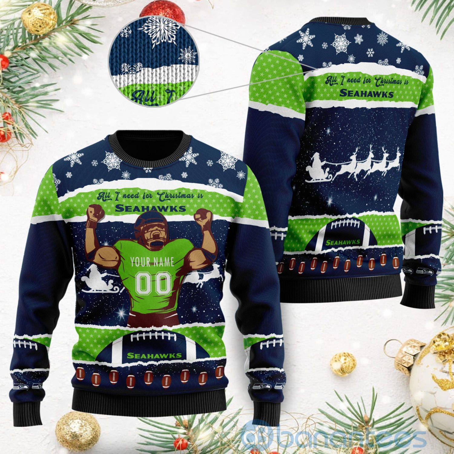 All I Want For Christmas Is Seattle Seahawks Custom Name Number Christmas 3D Sweater