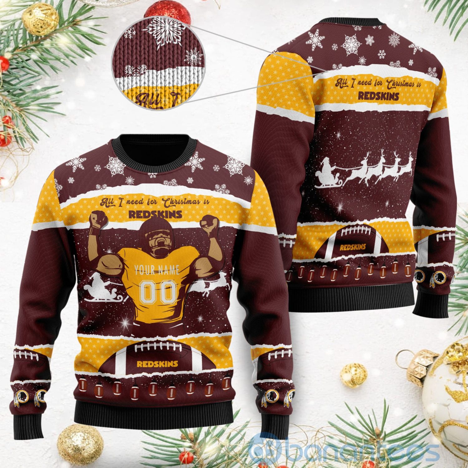 All I Want For Christmas Is Washington Redskins Custom Name Number Christmas 3D Sweater