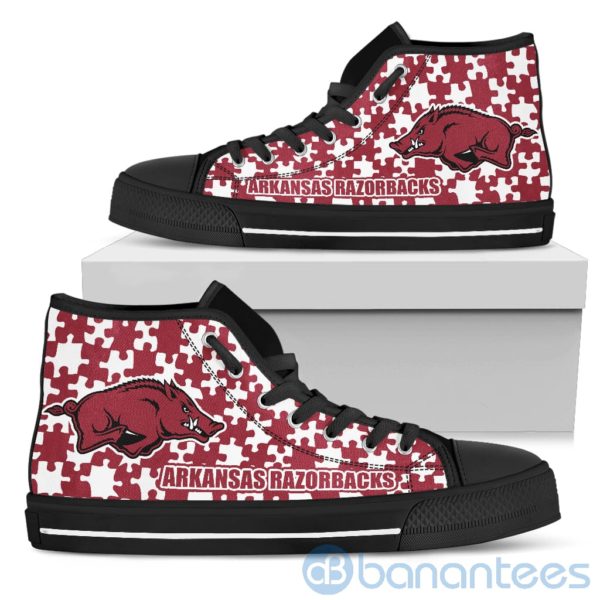 All Over Printed Puzzle Logo Arkansas Razorbacks High Top Shoes Product Photo