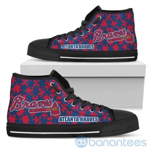 All Over Printed Puzzle Logo Atlanta Braves High Top Shoes Product Photo