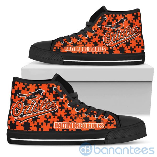 All Over Printed Puzzle Logo Baltimore Orioles High Top Shoes Product Photo