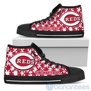 All Over Printed Puzzle Logo Cincinnati Reds High Top Shoes Product Photo