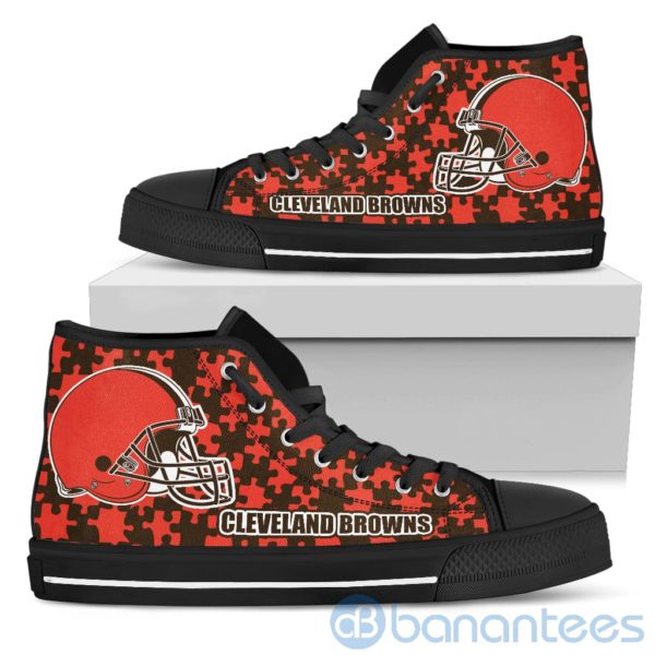 All Over Printed Puzzle Logo Cleveland Browns High Top Shoes Product Photo
