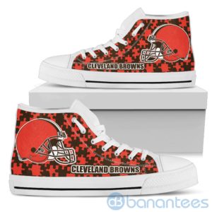 All Over Printed Puzzle Logo Cleveland Browns High Top Shoes Product Photo