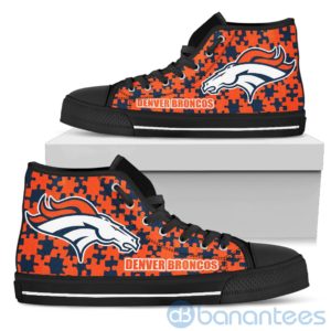 All Over Printed Puzzle Logo Denver Broncos High Top Shoes Product Photo