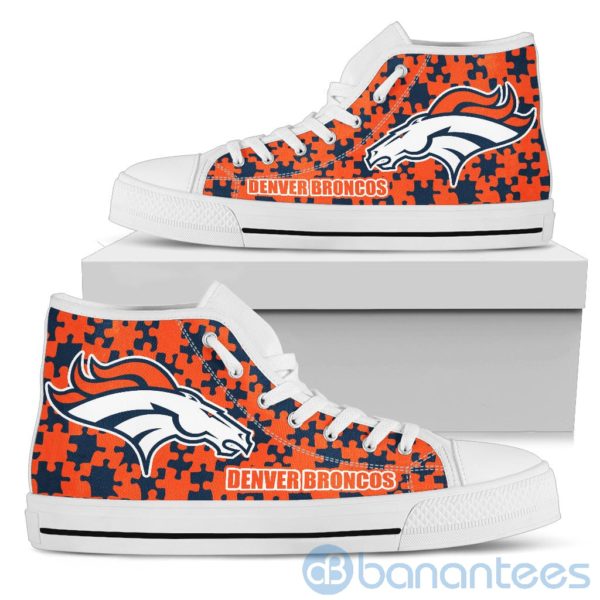 All Over Printed Puzzle Logo Denver Broncos High Top Shoes Product Photo