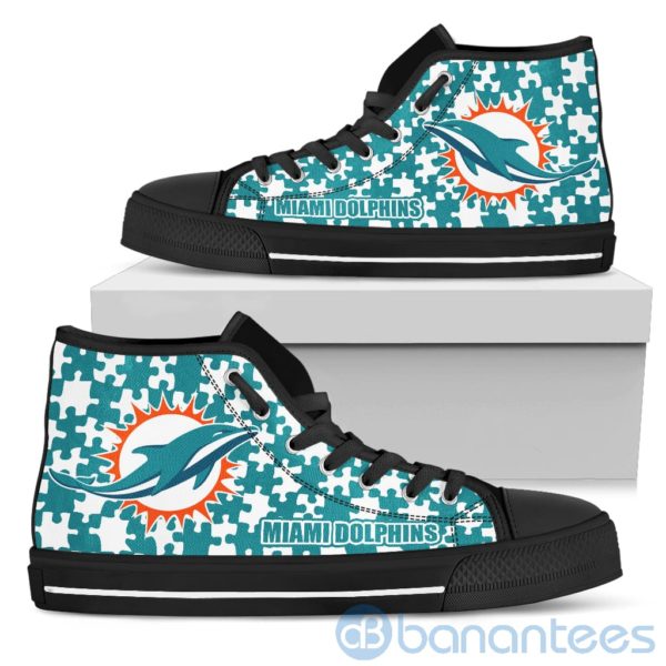 All Over Printed Puzzle Logo Miami Dolphins High Top Shoes Product Photo