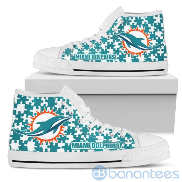All Over Printed Puzzle Logo Miami Dolphins High Top Shoes Product Photo