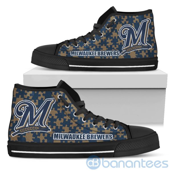 All Over Printed Puzzle Logo Milwaukee Brewers High Top Shoes Product Photo