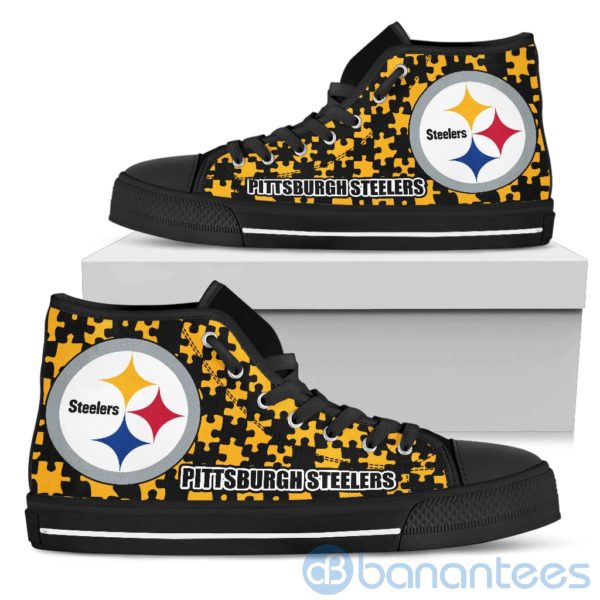 All Over Printed Puzzle Logo Pittsburgh Steelers High Top Shoes Product Photo