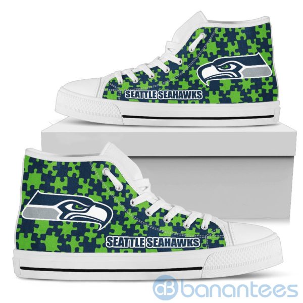 All Over Printed Puzzle Logo Seattle Seahawks High Top Shoes Product Photo