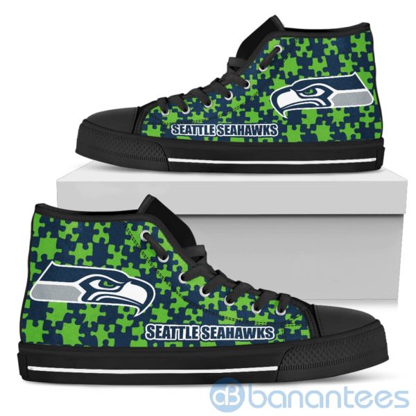All Over Printed Puzzle Logo Seattle Seahawks High Top Shoes Product Photo