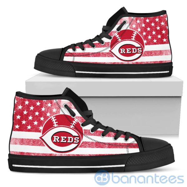 American Flag Style Cincinnati Reds High Top Shoes Product Photo