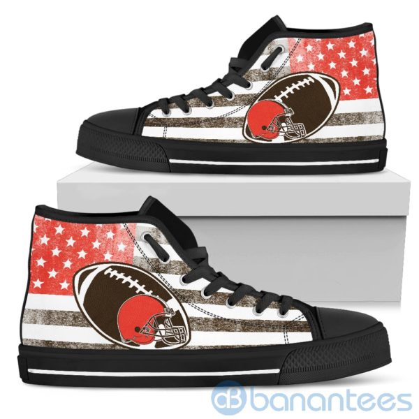 American Flag Style Cleveland Browns High Top Shoes Product Photo