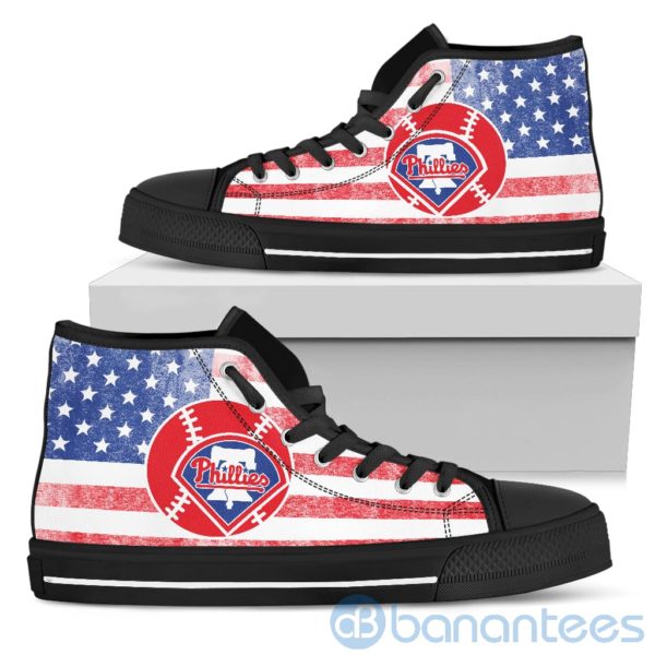 American Flag Style Philadelphia Phillies High Top Shoes Product Photo