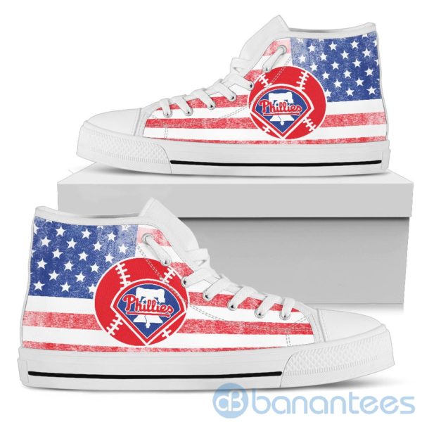 American Flag Style Philadelphia Phillies High Top Shoes Product Photo