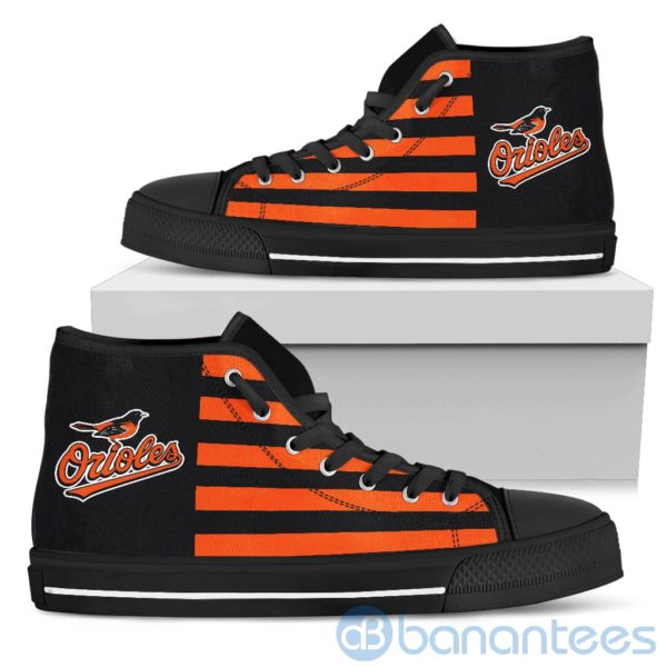 American Flag With Logo Of Baltimore Orioles?High Top Shoes Product Photo