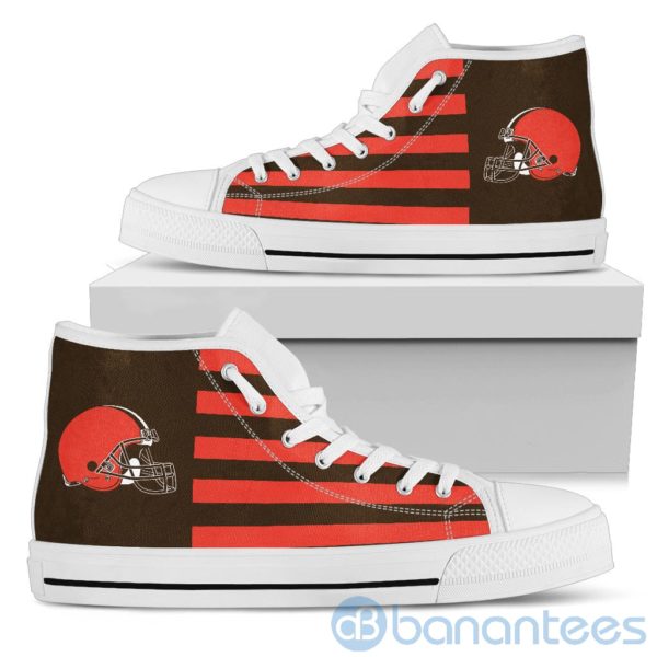American Flag With Logo Of Cleveland Browns High Top Shoes Product Photo