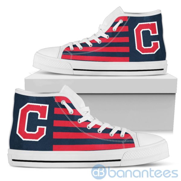 American Flag With Logo Of Cleveland Indians High Top Shoes Product Photo