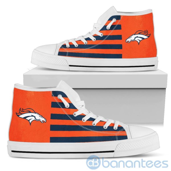 American Flag With Logo Of Denver Broncos High Top Shoes Product Photo