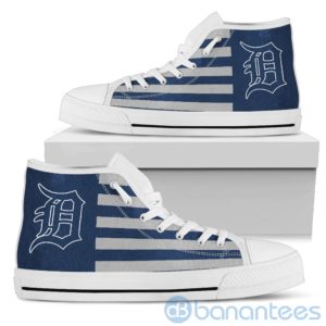 American Flag With Logo Of Detroit Tigers High Top Shoes Product Photo