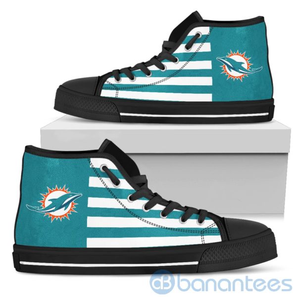 American Flag With Logo Of Miami Dolphins High Top Shoes Product Photo