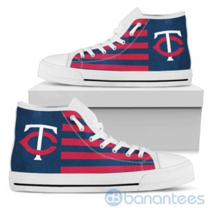 American Flag With Logo Of Minnesota Twins High Top Shoes Product Photo