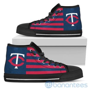 American Flag With Logo Of Minnesota Twins High Top Shoes Product Photo