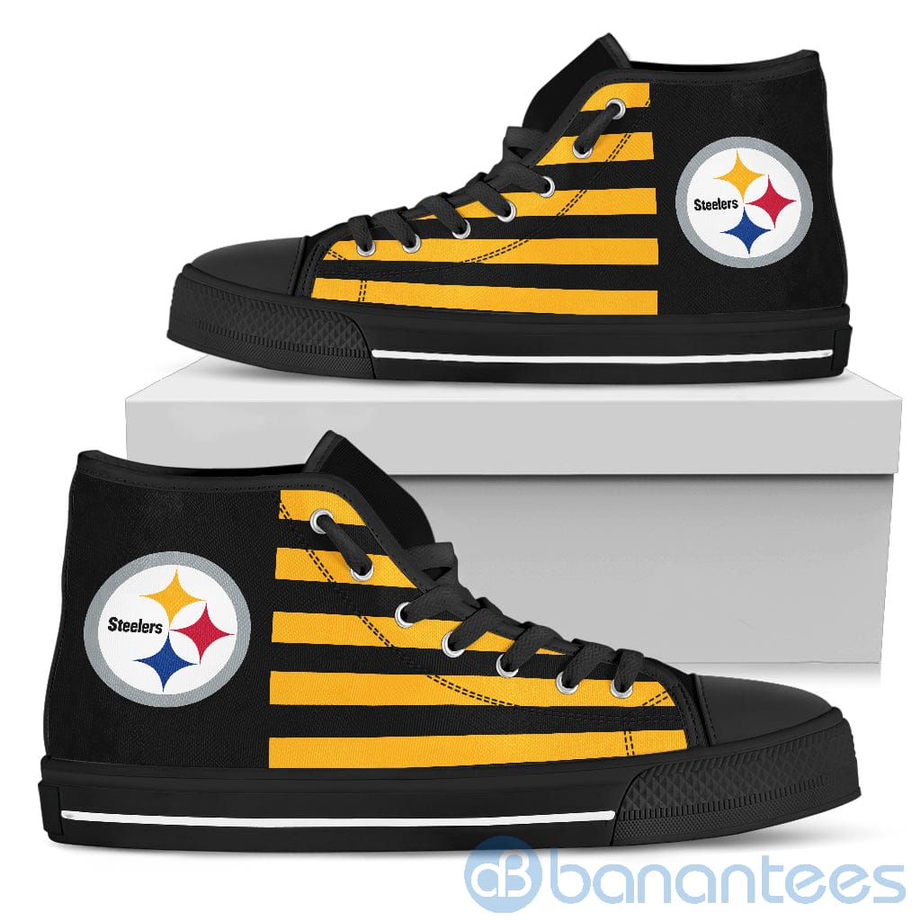 American Flag With Logo Of Pittsburgh Steelers High Top Shoes