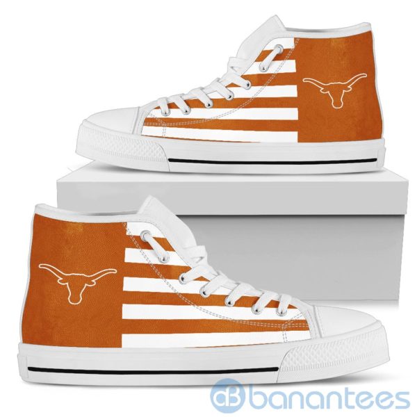American Flag With Logo Of Texas Longhorns High Top Shoes Product Photo