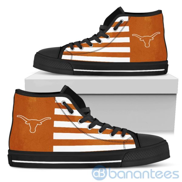 American Flag With Logo Of Texas Longhorns High Top Shoes Product Photo