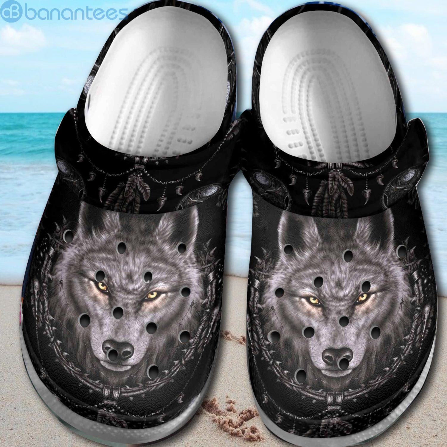 Angry Grey Wolf In The Dark Clog Shoes For Men And Women