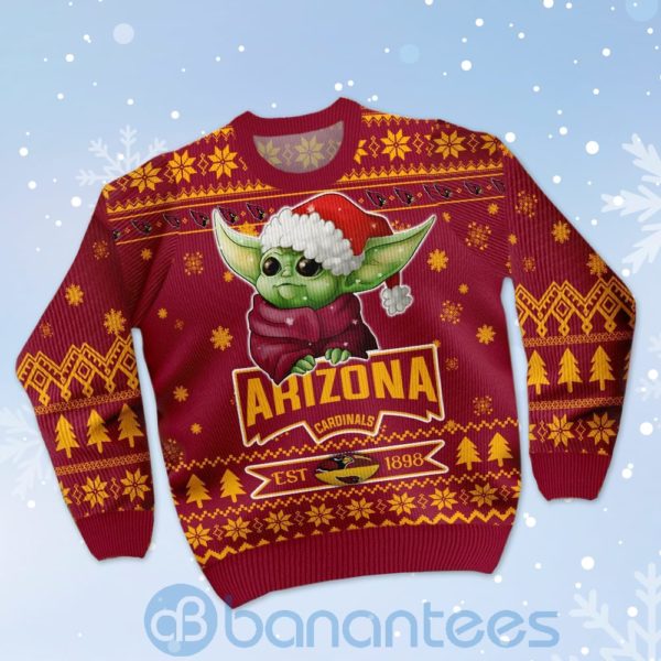 Arizona Cardinals Cute Baby Yoda Grogu Ugly Christmas 3D Sweater Product Photo
