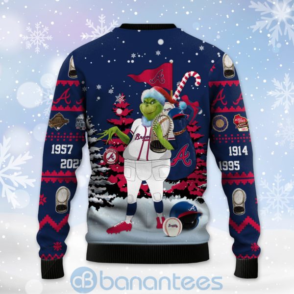Atlanta Braves World Series Champions Grinch Ugly Christmas 3D Sweater Product Photo