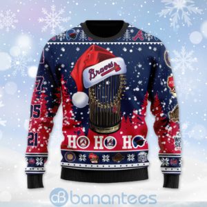 Atlanta Braves World Series Champions Ho Ho Ho 3D Custom Name Ugly Christmas 3D Sweater Product Photo
