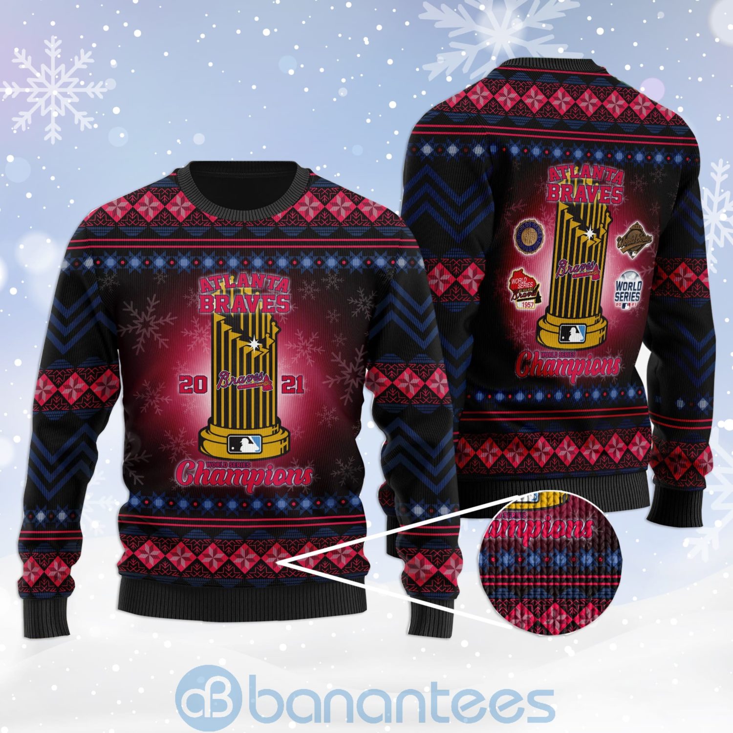 Atlanta Braves World Series Champions The Commissioner's Trophy Ugly Christmas 3D Sweater