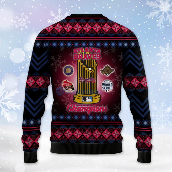 Atlanta Braves World Series Champions The Commissioner's Trophy Ugly Christmas 3D Sweater Product Photo