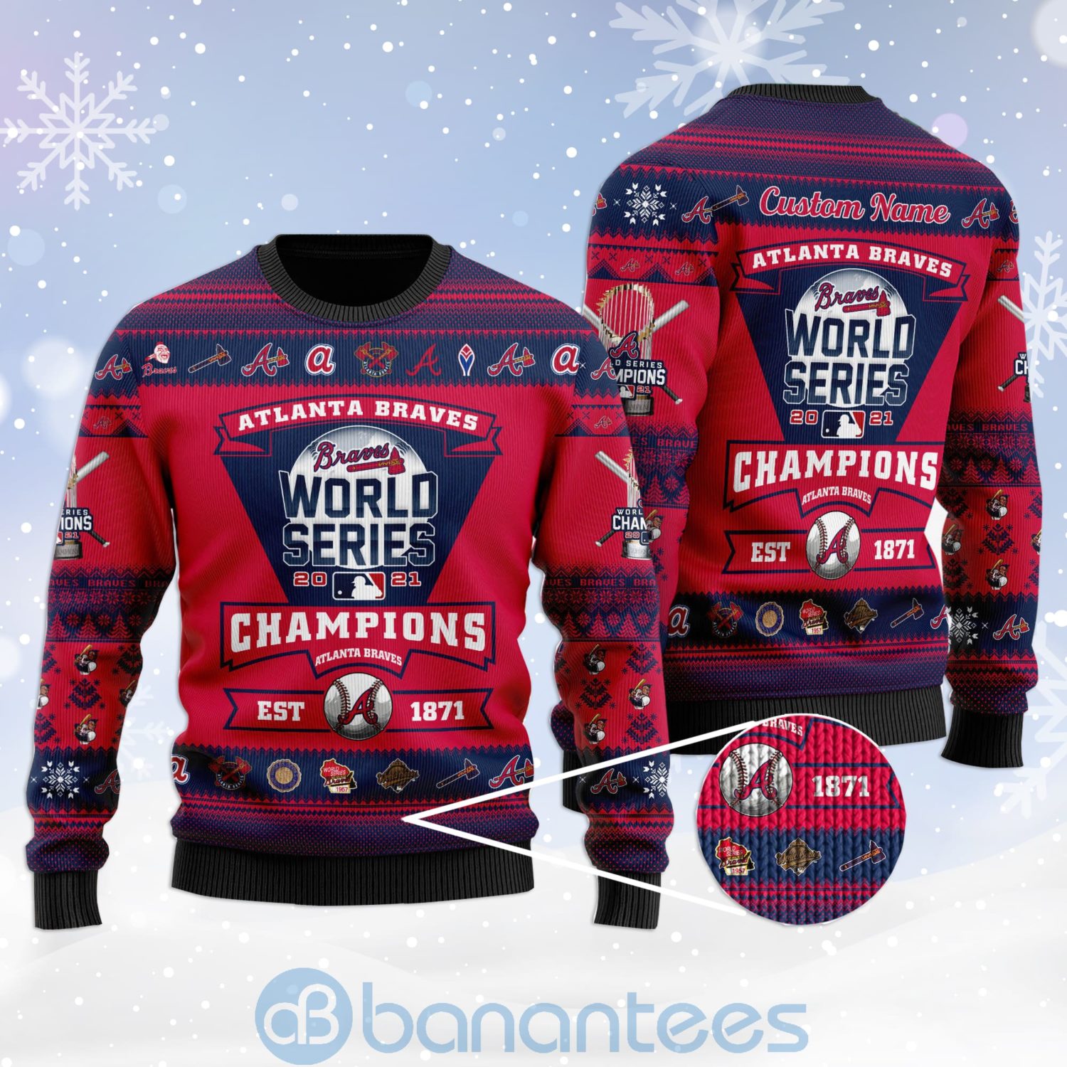 Atlanta Braves World Series Trophy Christmas Ugly Christmas 3D Sweater