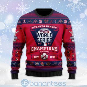 Atlanta Braves World Series Trophy Christmas Ugly Christmas 3D Sweater Product Photo