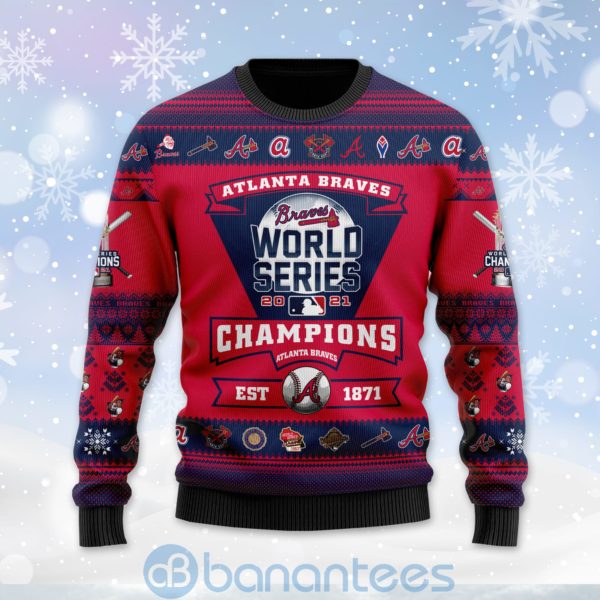 Atlanta Braves World Series Trophy Christmas Ugly Christmas 3D Sweater Product Photo