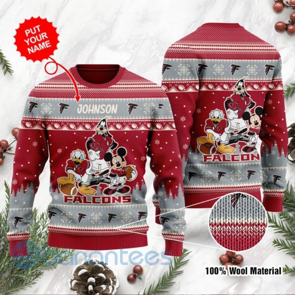 Atlanta Falcons Disney Donald Duck Mickey Mouse Goofy Custom Name Christmas 3D Sweater Product Photo