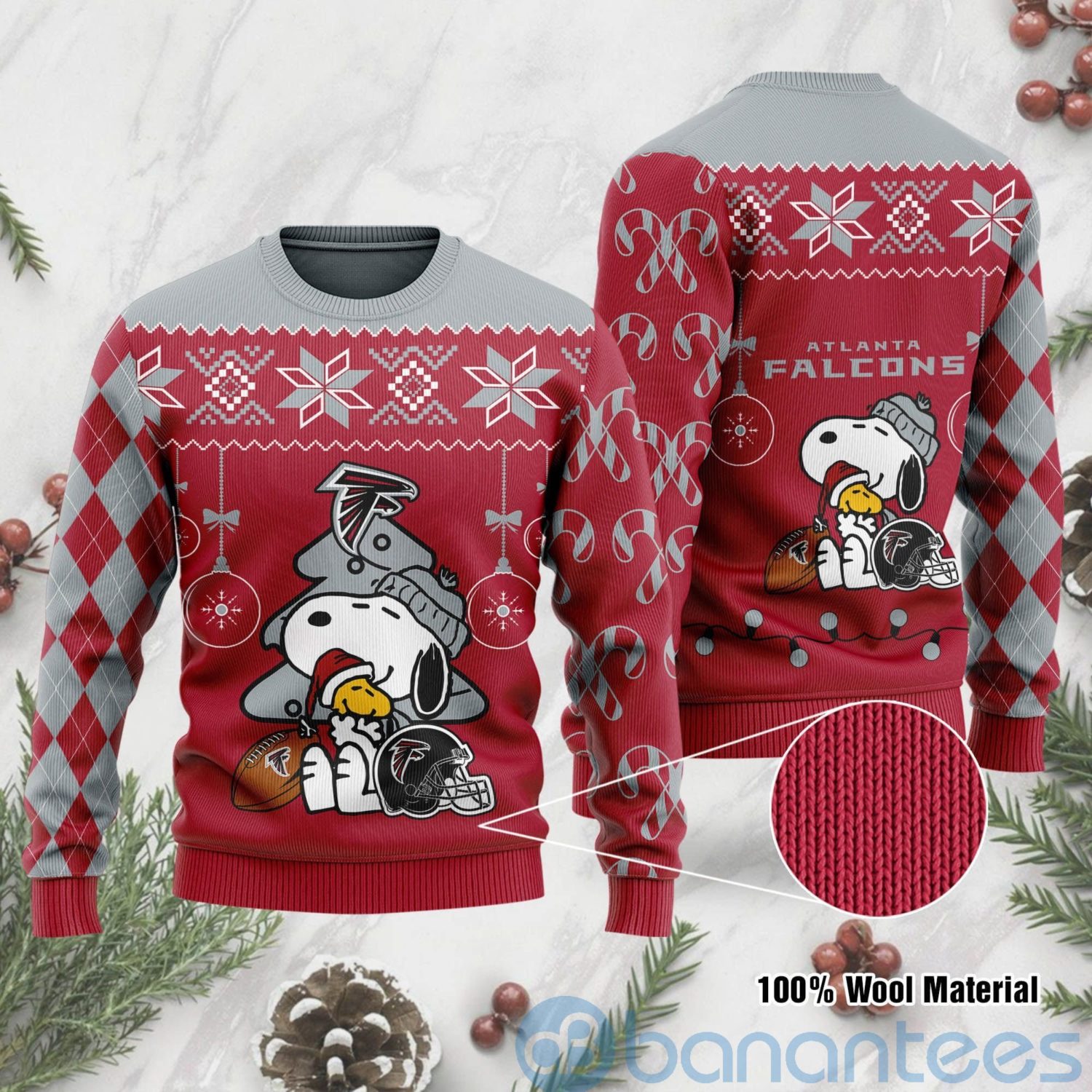 Atlanta Falcons Funny Charlie Brown Peanuts Snoopy Christmas Tree Ugly Christmas 3D Sweater