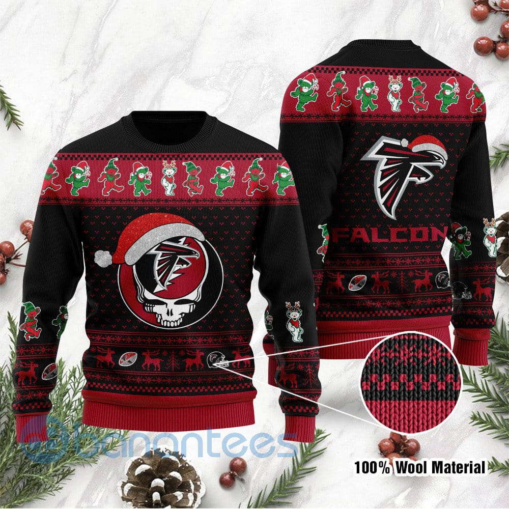 Atlanta Falcons Grateful Dead SKull And Bears Custom Name Uglu Christmas 3D Sweater