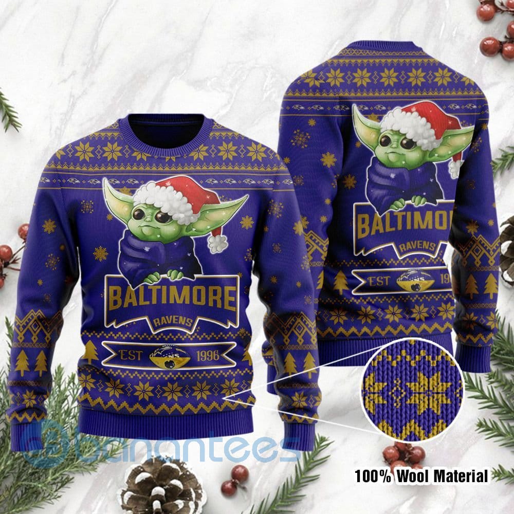 Baltimore Ravens Cute Baby Yoda Grogu Ugly Christmas 3D Sweater