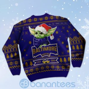Baltimore Ravens Cute Baby Yoda Grogu Ugly Christmas 3D Sweater Product Photo
