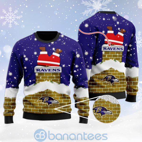 Baltimore Ravens Football Team Logo Symbol Santa Claus Custom Name Christmas 3D Sweater Product Photo