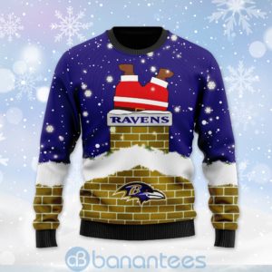 Baltimore Ravens Football Team Logo Symbol Santa Claus Custom Name Christmas 3D Sweater Product Photo