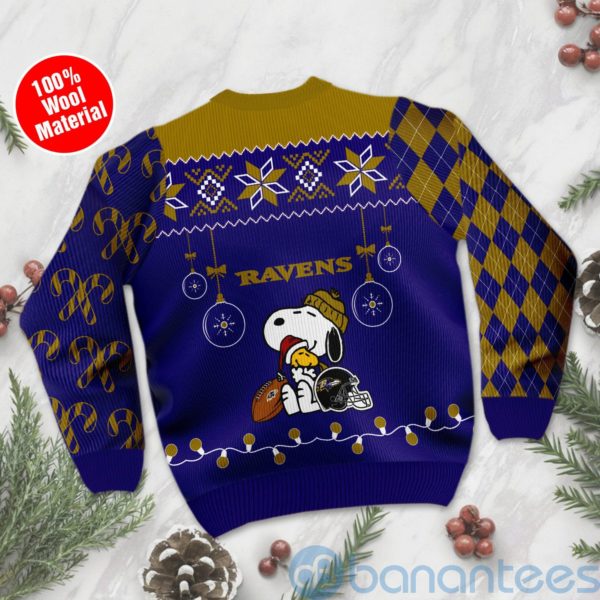 Baltimore Ravens Funny Charlie Brown Peanuts Snoopy Christmas Tree Ugly Christmas 3D Sweater Product Photo