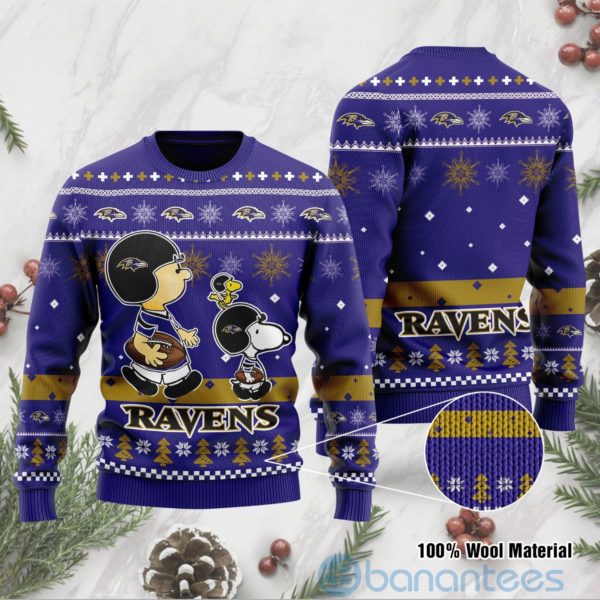 Baltimore Ravens Funny Charlie Brown Peanuts Snoopy Ugly Christmas 3D Sweater Product Photo